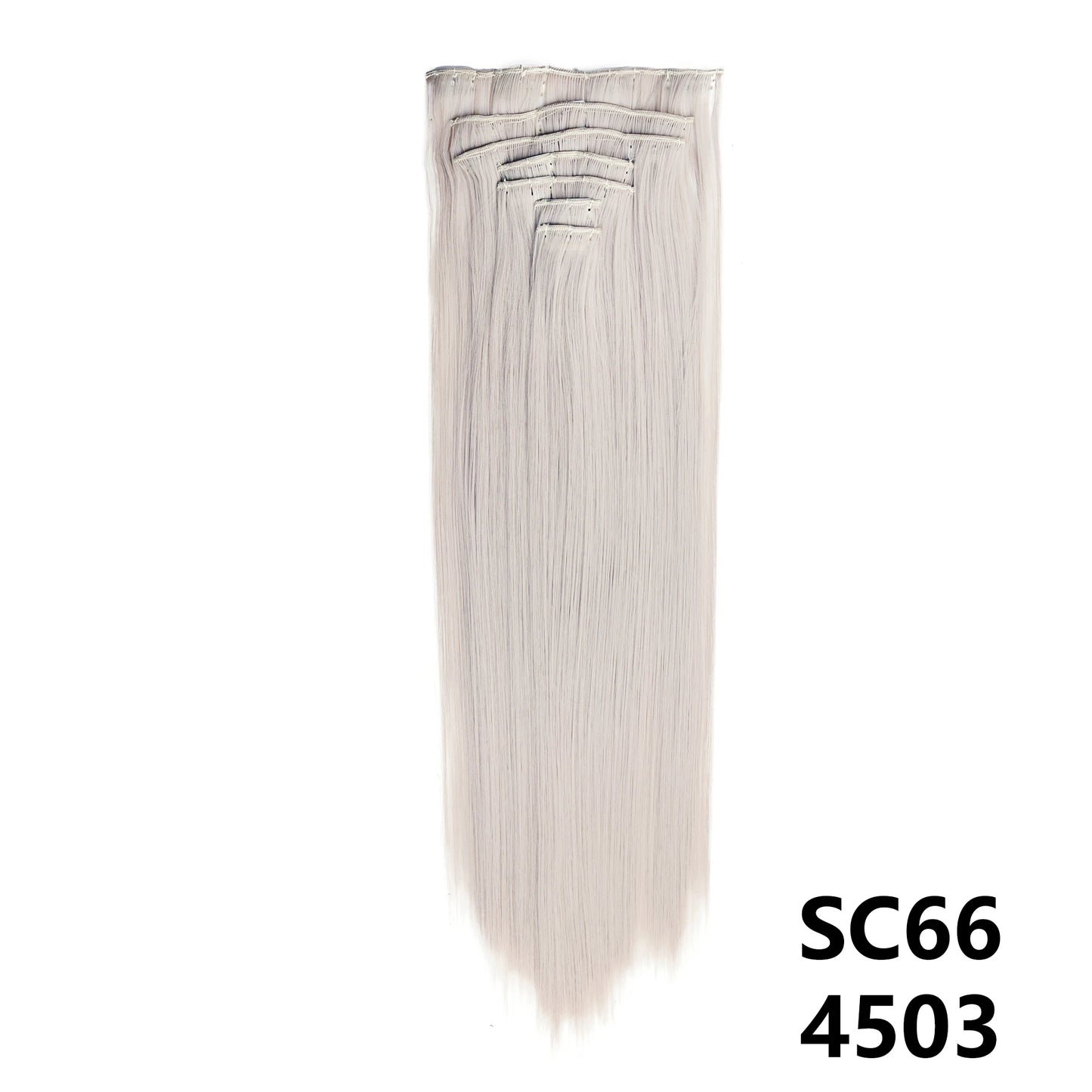 Extensiones de cabello sintÃƒÂ©tico largo y recto para mujer, 16 Clips, 7 unidades/juego, fibra de alta temperatura, negro, marrÃƒÂ³n, Rubio