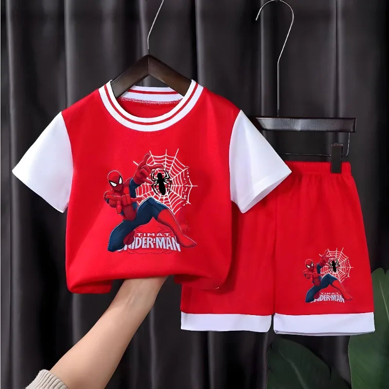 Conjuntos de ropa de baloncesto transpirable de secado rápido para niños, camiseta de Anime Spiderman, pantalones cortos, traje de 2 uds, trajes para niños, verano