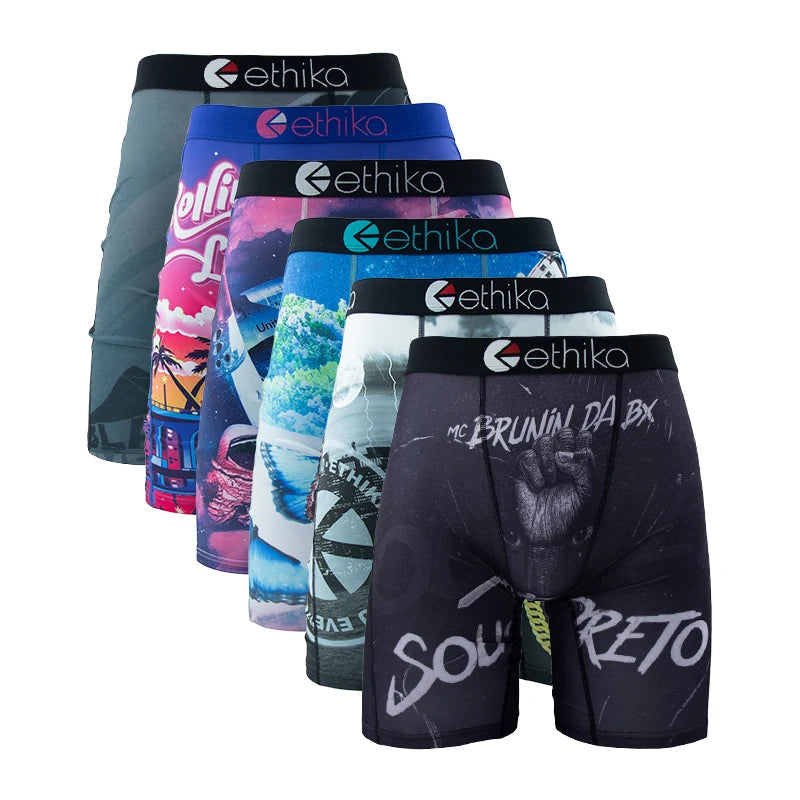 ETHIKA, 6 uds., ropa interior para hombre, Boxers transpirables para hombre, calzoncillos de natación de talla grande con estampado, bragas para hombre, bañadores, Boxershorts sexis para hombre
