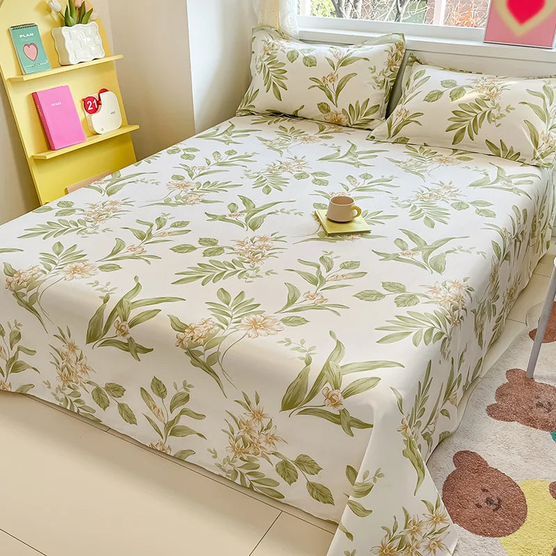 Sábana de algodón 100% con estampado de flores, sábanas dobles para niñas y niños, ropa de cama individual Queen King Size, 1 Uds.