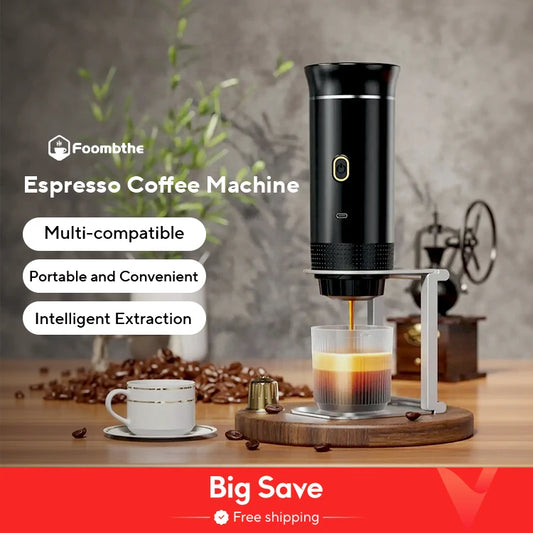 Cafetera Espresso portátil eléctrica inalámbrica para coche y hogar, cafetera para acampar, cafetera de viaje en polvo con cápsula 3 en 1