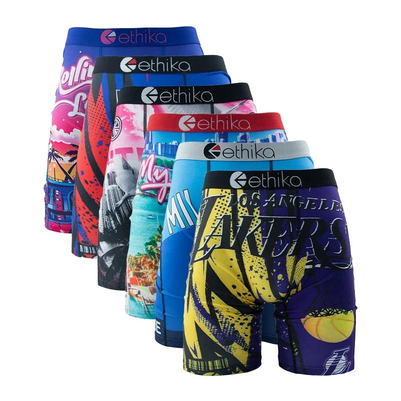 ETHIKA, 6 uds., ropa interior para hombre, Boxers transpirables para hombre, calzoncillos de natación de talla grande con estampado, bragas para hombre, bañadores, Boxershorts sexis para hombre