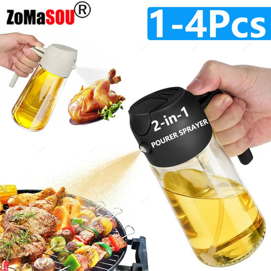 Pulverizador 2 en 1 de 1 a 4 piezas, botella vacía de aceite, contenedor de aceite de plástico, dispensador, vaporizador, cocina, barbacoa, utensilios de cocina para acampar