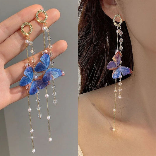 Pendientes de mariposa con borlas largas y perlas de cristal de circÃ³n para mujer, joyerÃ­a colgante de lujo, regalos, nuevo