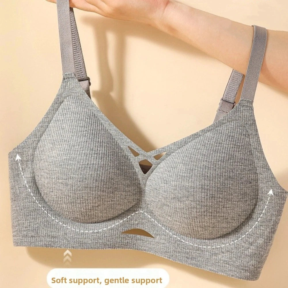 Sujetador Simple fino hueco sin costuras para mujer, sujetador inalámbrico antiflacidez con escote en V profundo, lencería, sujetador a prueba de golpes para gimnasio