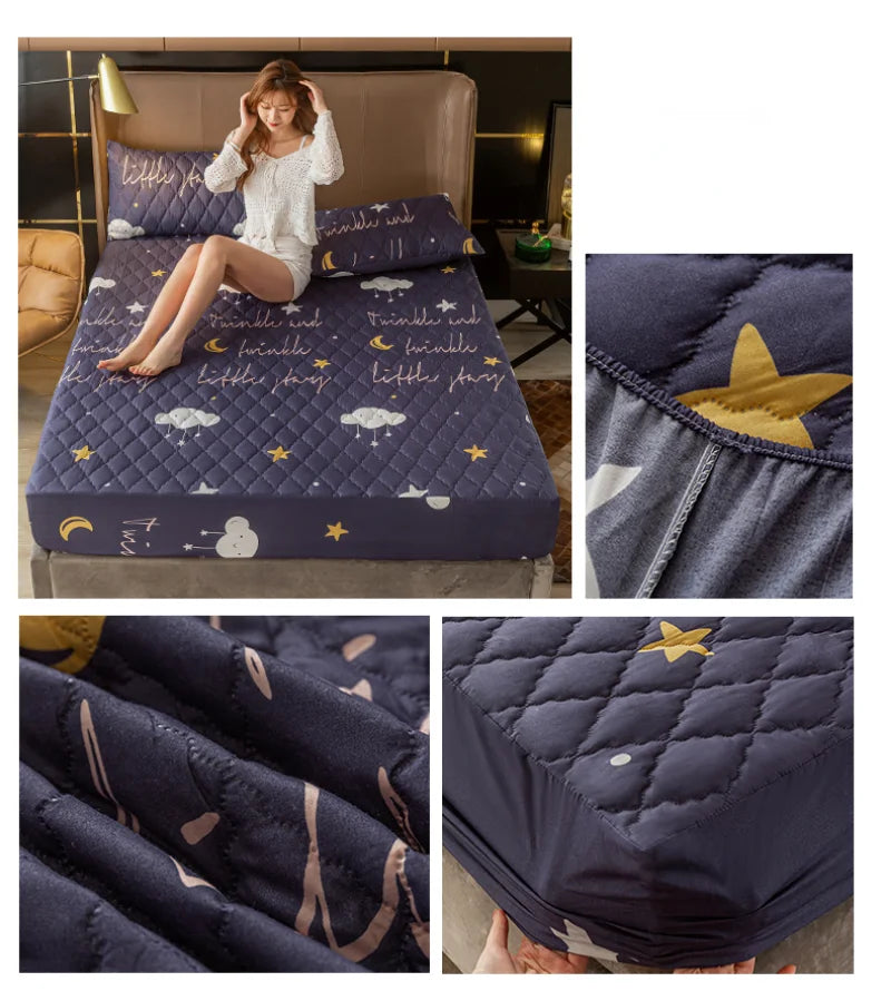 Sábana ajustable 100% impermeable, Protector de funda de colchón acolchado de algodón con Clip de clase A y banda elástica, decoración tamaño Queen y King
