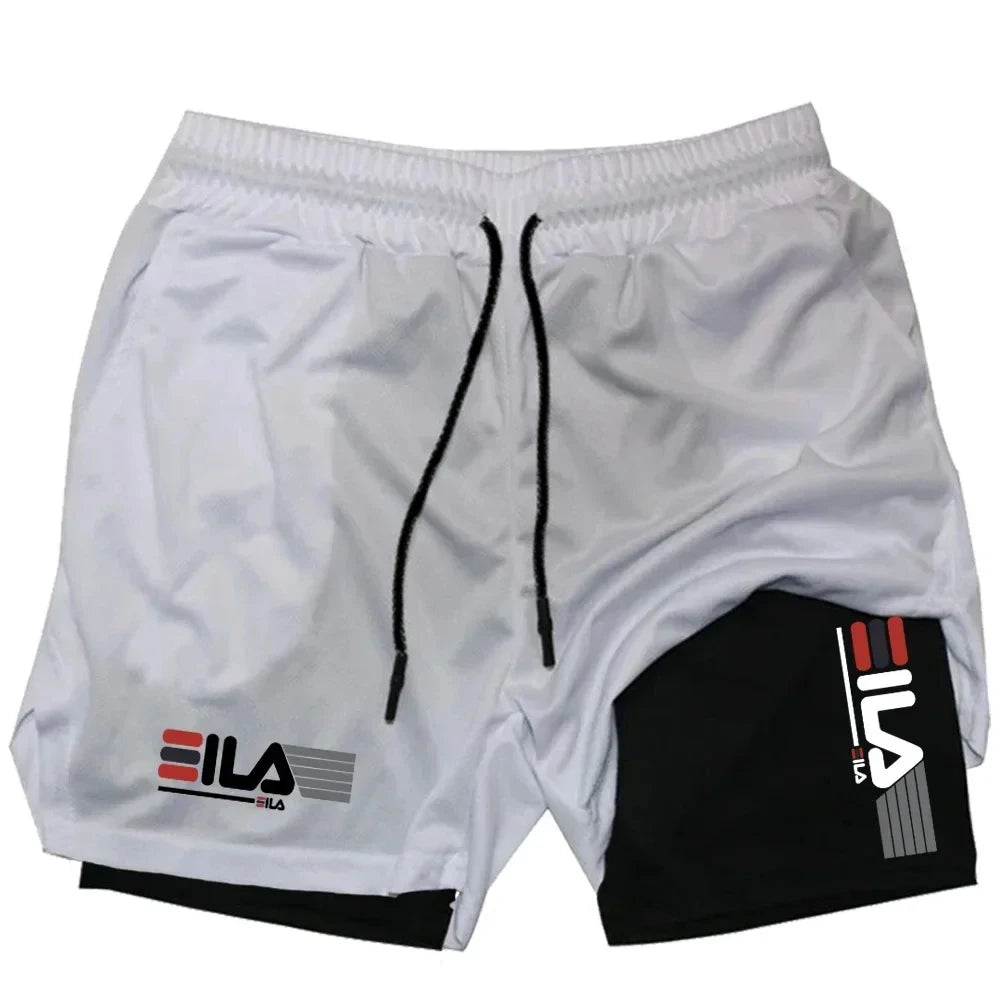 Pantalones cortos deportivos dos en uno para hombre, ropa deportiva transpirable e informal de secado rÃ¡pido, de doble capa, para correr, M-3XL