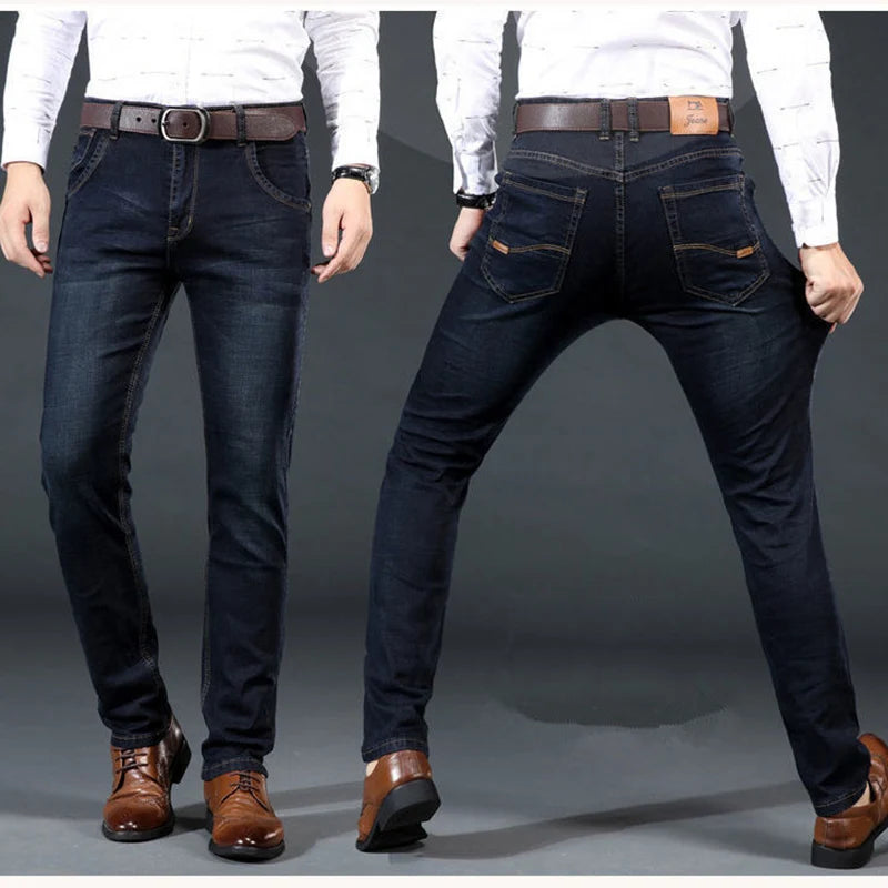 Nuevos pantalones ligeros de lujo elÃ¡sticos ajustados para hombre, cÃ³modos y suaves pantalones vaqueros informales rectos a la moda de negocios, ropa de marca masculina