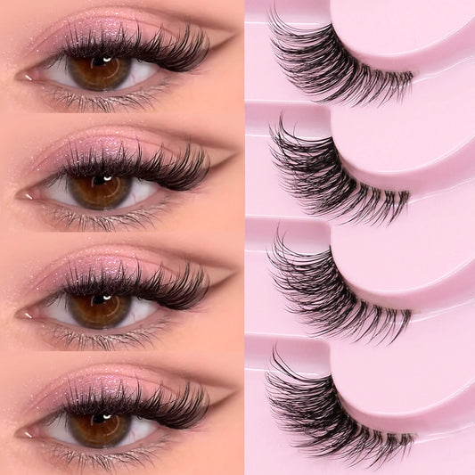 GROINNEYA Medio pestaÃƒÂ±as pestaÃƒÂ±as de ojo de gato natural pestaÃƒÂ±as de banda claras suaves con extremos alados para el ojo extendido look maquillaje