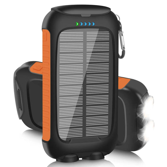 Banco de energÃ­a Solar de 10000mAh, portÃ¡til, resistente al agua, carga rÃ¡pida, USB Dual, cargador para exteriores, luz LED para acampar, senderismo y viajes
