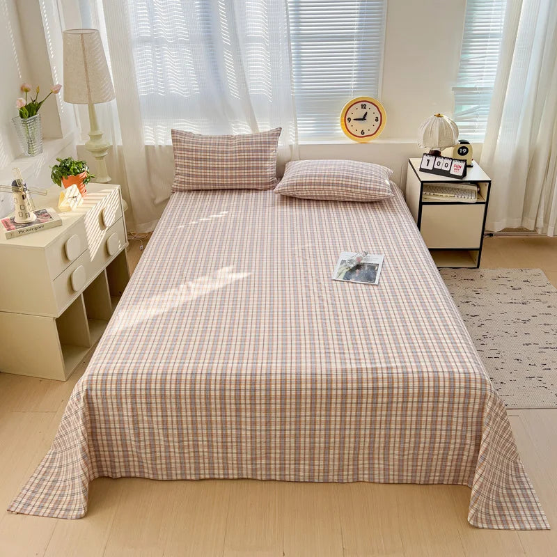 Sábana plana de algodón 100% para cama doble, sábanas superiores lisas de Color sólido, sábanas planas individuales/Queen/King, sábanas de lino para el hogar