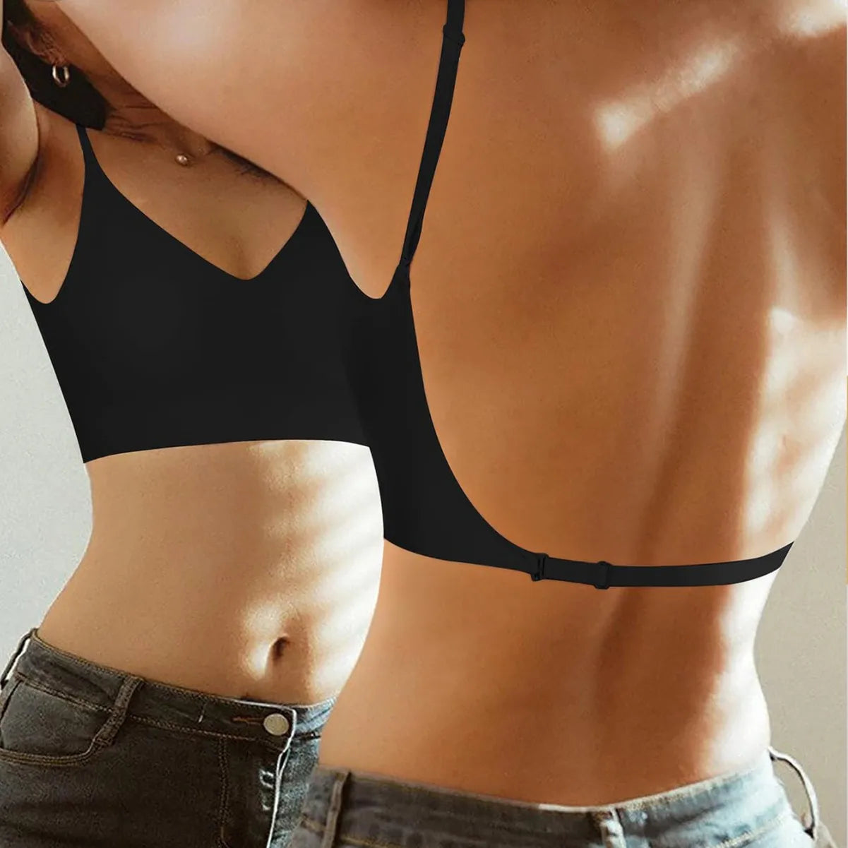 Sujetador Invisible para mujer, sujetadores con escote en U profundo, Top sin espalda para vestidos, lencería Sexy con correa transparente, ropa interior push-up sin tirantes