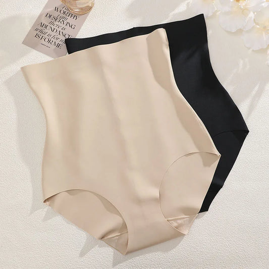 FINETOO, 1 unidad, 2024, nueva ropa interior ajustada de cintura alta para el vientre, ropa interior de seda helada para mujer, pantalones ajustados posparto finos sin costuras con forma de vientre