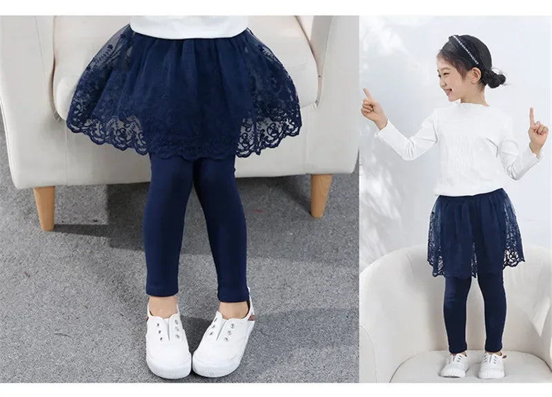 Nuevas mallas para niñas, falda de princesa de encaje, pantalones, falda ajustada para primavera y otoño, pantalones para niños de 2 a 7 años, ropa para niños