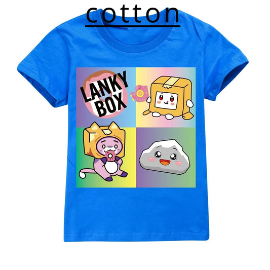 Camiseta Kawaii de dibujos animados para niños, ropa de manga corta con estampado de Lanky Box, moda informal de verano, camisetas divertidas de algodón para niños