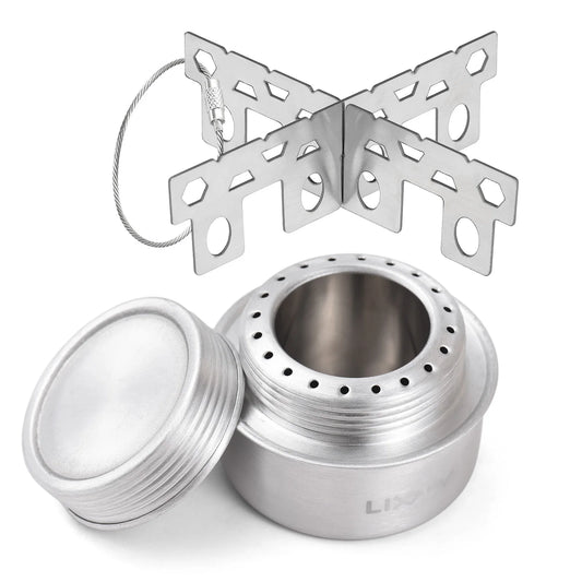 Mini estufa de Alcohol portátil de aleación de aluminio con tapa y soporte cruzado, Camping al aire libre, senderismo, mochilero