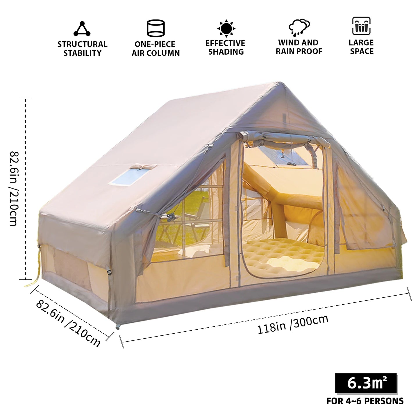 Tienda inflable para acampar con bomba manual, tienda de campaÃ±a, tienda de campaÃ±a Glamping, tienda de aire de 4 estaciones, fÃ¡cil instalaciÃ³n, impermeable, Oxford al aire libre