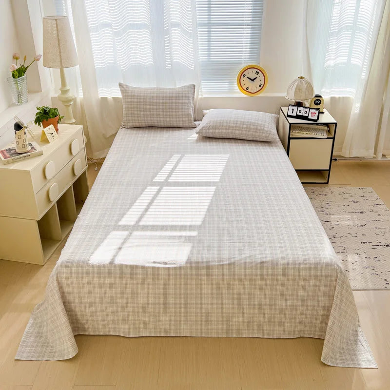 Sábana plana de algodón 100% para cama doble, sábanas superiores lisas de Color sólido, sábanas planas individuales/Queen/King, sábanas de lino para el hogar