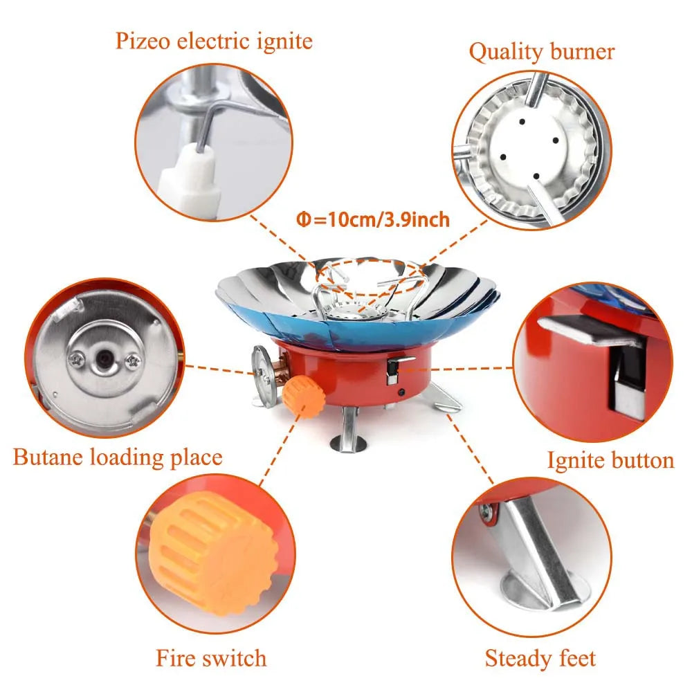 Estufa portátil a prueba de viento para exteriores, estufa de Gas para acampar, bolsa de almacenamiento de Picnic con quemador para senderismo, 2800W