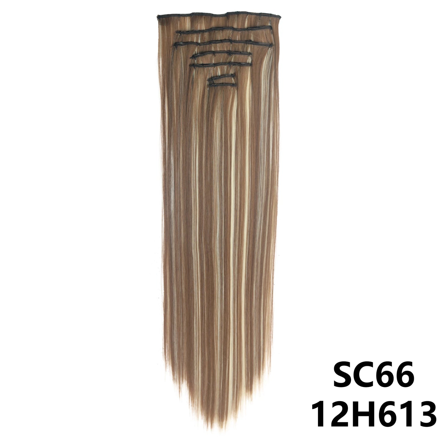 Extensiones de cabello sintÃƒÂ©tico largo y recto para mujer, 16 Clips, 7 unidades/juego, fibra de alta temperatura, negro, marrÃƒÂ³n, Rubio