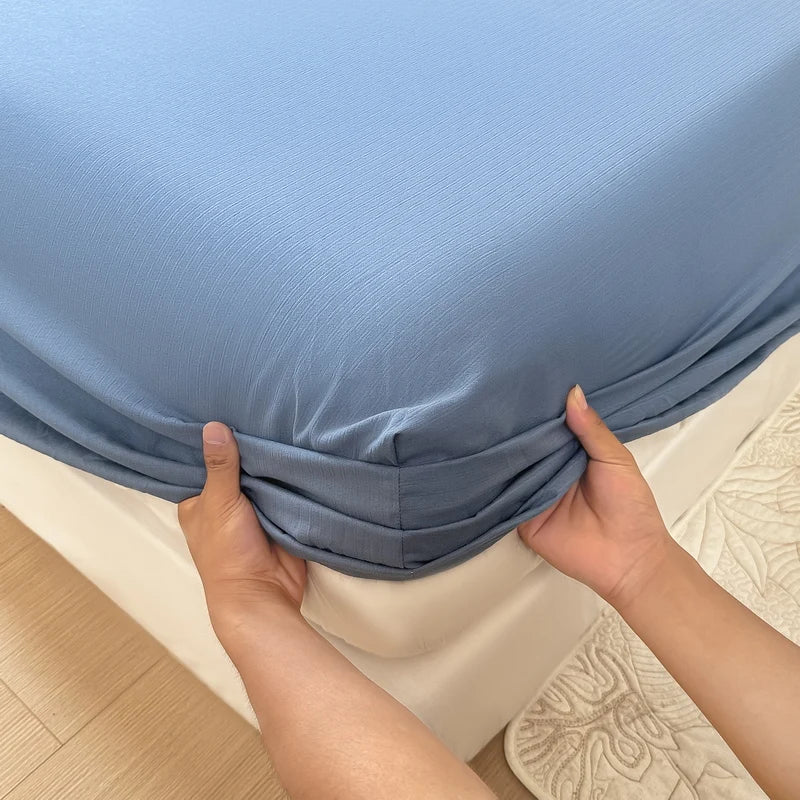 Sábana bajera de algodón lavada con funda de almohada, bandas elásticas, Funda de colchón ajustable antideslizante para cama doble King y Queen