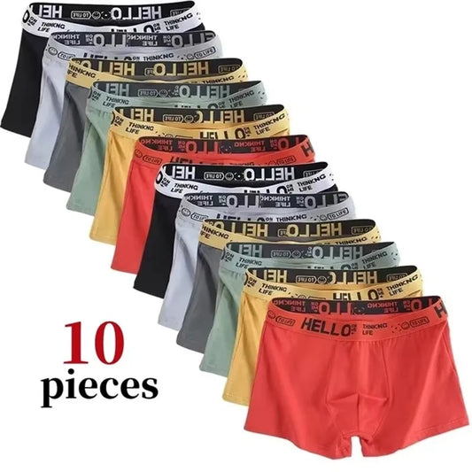 10 Uds. Boxer y calzoncillos para hombre, ropa interior de moda, Boxer y calzoncillos de alta elasticidad, pantalones cortos transpirables suaves para hombre, cÃ³modos