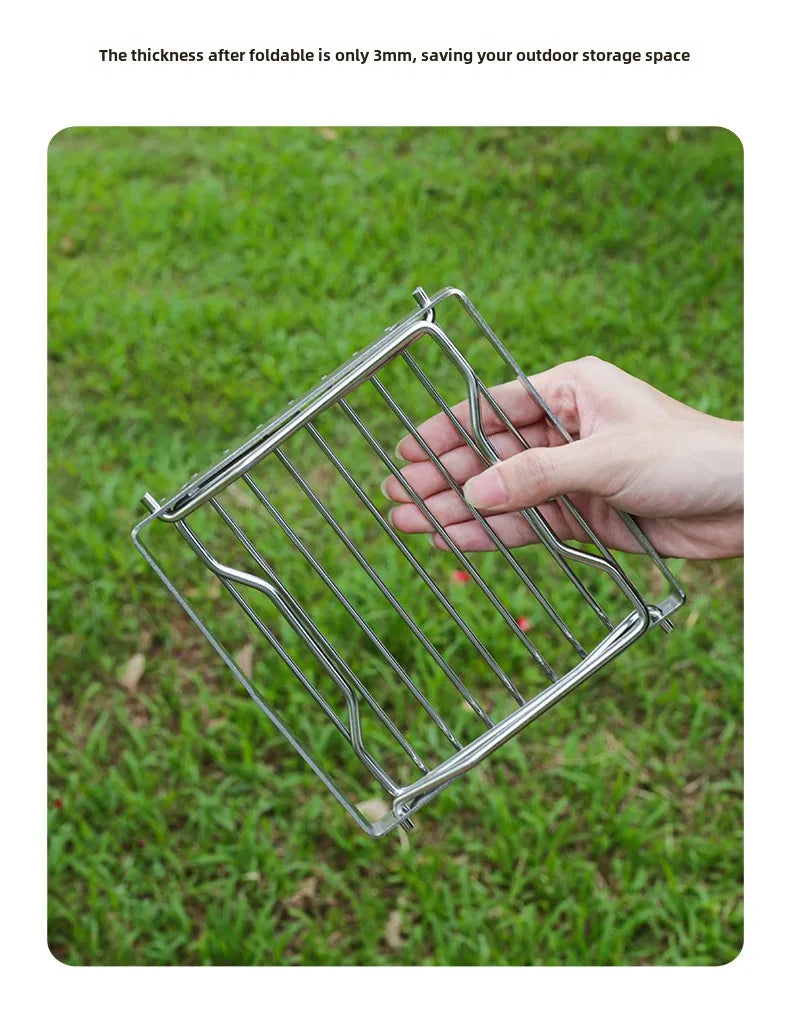 Parrilla plegable para fogata, portátil, multifuncional, de acero inoxidable, resistente a la corrosión a altas temperaturas, para acampar al aire libre
