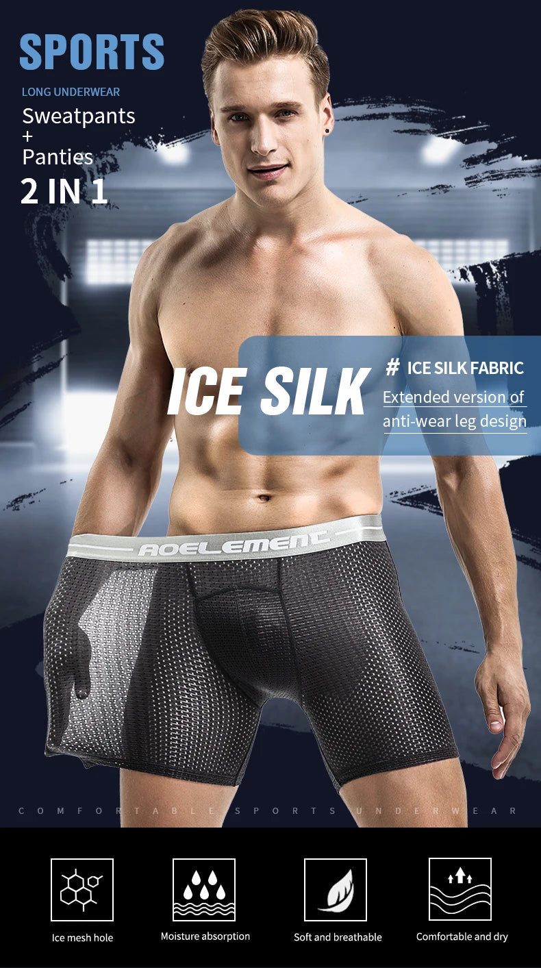 Ropa interior deportiva Extra larga para hombre, bóxer para correr, antidesgaste, piernas de gran tamaño, seda de hielo, suelto, 100kg, Fat Guy, cuatro esquinas