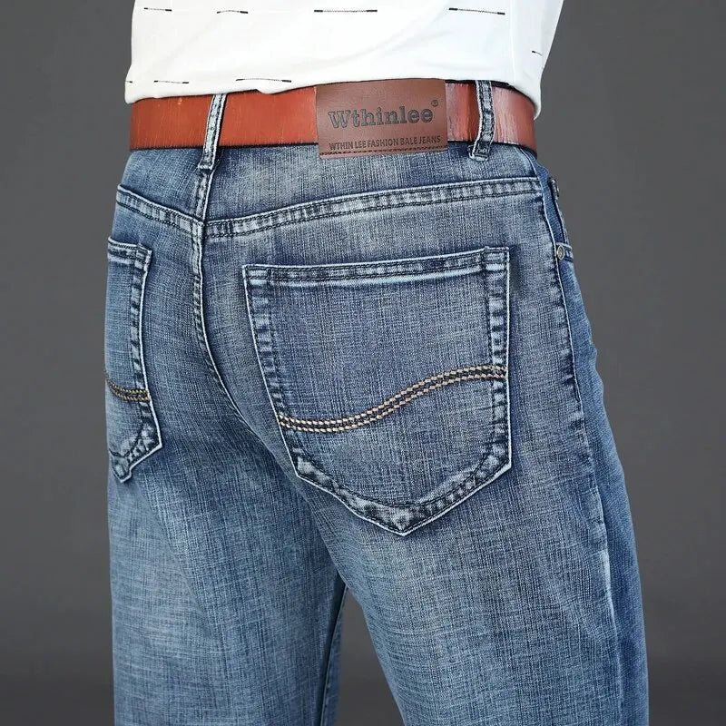 Wthinlee, nuevos pantalones vaqueros de negocios para hombres, pantalones vaqueros informales rectos elÃ¡sticos a la moda, pantalones vaqueros clÃ¡sicos azules y negros para trabajo, ropa de marca masculina