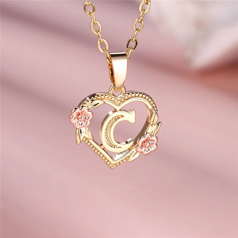 Collar con colgante de flor y letra de A-Z para mujer, Color oro amarillo, joyerÃ­a de boda, regalo para mujer