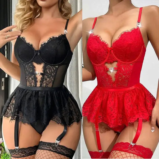 Lenceria Mujer Sexy sujetadores push-up trajes Sexy sujetador bragas conjunto G-string liguero Lenceria conjunto vestido de encaje ropa Ã­ntima de Mujer