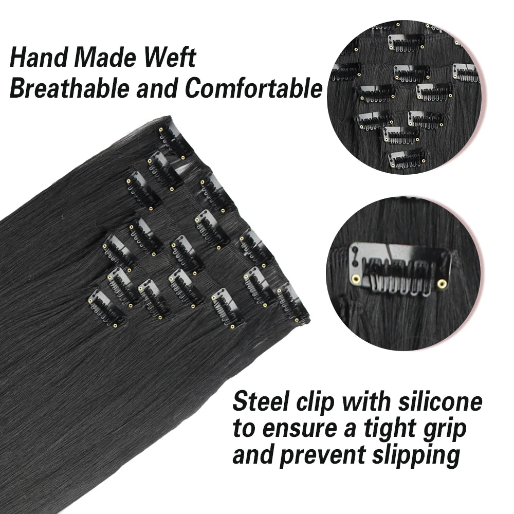 Extensiones de cabello sintÃƒÂ©tico largo y recto para mujer, 16 Clips, 7 unidades/juego, fibra de alta temperatura, negro, marrÃƒÂ³n, Rubio