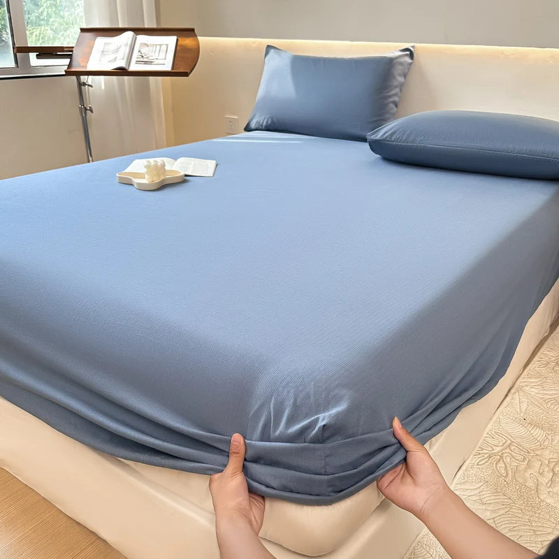 Sábana bajera de algodón lavada con funda de almohada, bandas elásticas, Funda de colchón ajustable antideslizante para cama doble King y Queen