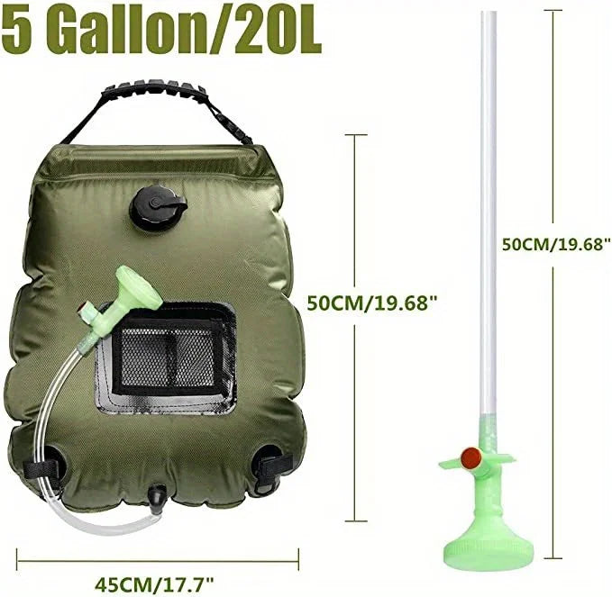 Bolsa de ducha para acampar con calefacción solar de 5 galones: bolsa de baño portátil, adecuada para viajes al aire libre, escalar, senderismo, playa y nadar