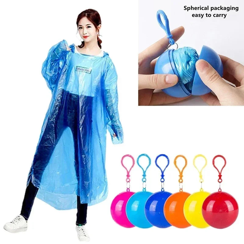 Chubasquero desechable portátil, llavero con bola de compresión, bolsillo para exteriores, Poncho colgante de viaje para adultos, equipo de acampada