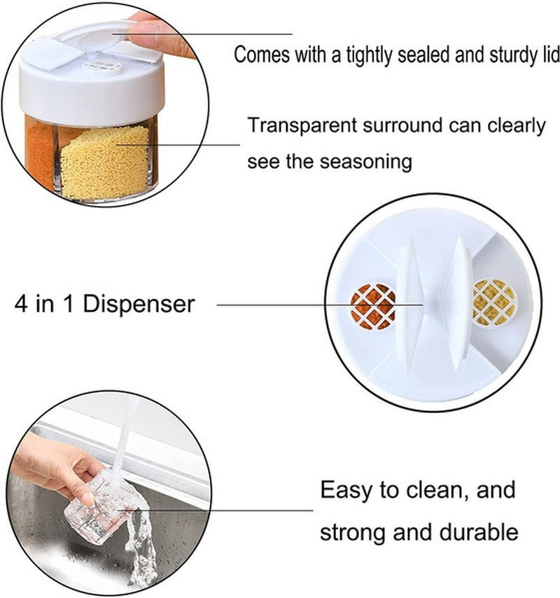 Kit de especias para acampar y viajar, agitador de especias para condimentos, dispensador de plástico 4 en 1, contenedores de especias para acampar, 1 ud.