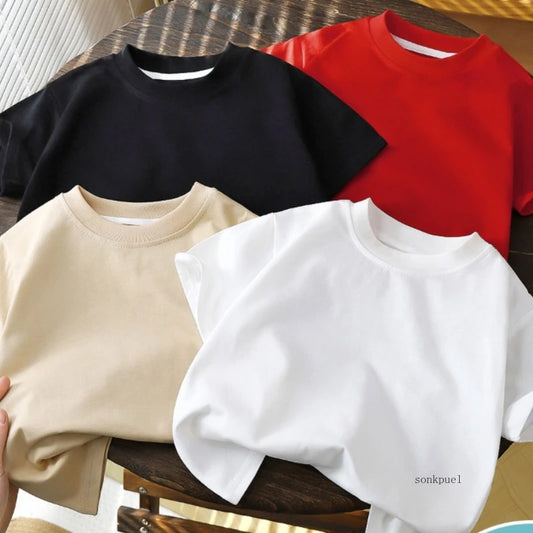 Camiseta de manga corta de algodón para niños, camiseta blanca, roja y negra, ropa de verano para bebés, Tops para niños