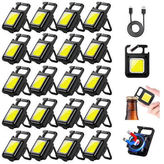 Llavero con luz Mini linterna multifuncional para acampar, LED recargable por USB, portátil, brillante, COB, Clip de bolsillo, linterna para trabajo al aire libre