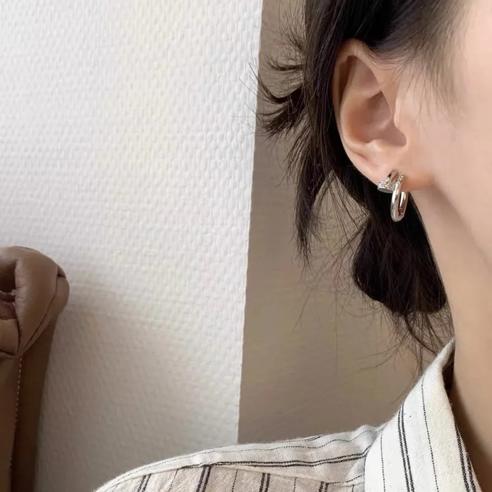 Pendientes redondos de aro para mujer, Plata de Ley 925 auténtica con circonita, joyería fina minimalista de moda, accesorios de herramientas brillantes