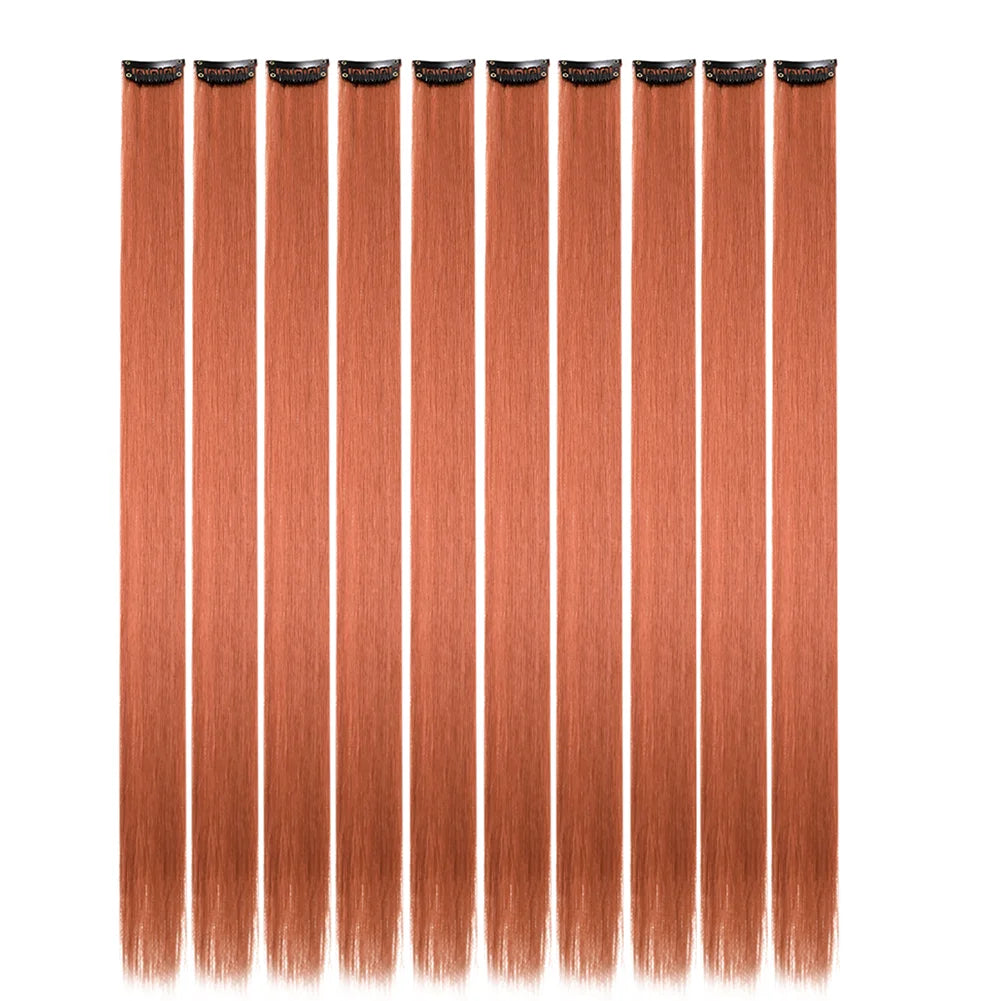 10 unids/pack de extensiones de cabello con Clip para fiesta de colores para niÃƒÂ±as, postizos sintÃƒÂ©ticos de pelo liso de 22 pulgadas de colores Omber