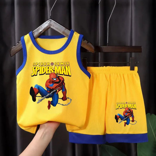 Conjuntos de ropa de verano para niños, chaleco con estampado de Spiderman de Disney, pantalones cortos, 2 uds., chándales para niños, trajes transpirables para niños pequeños, 2025