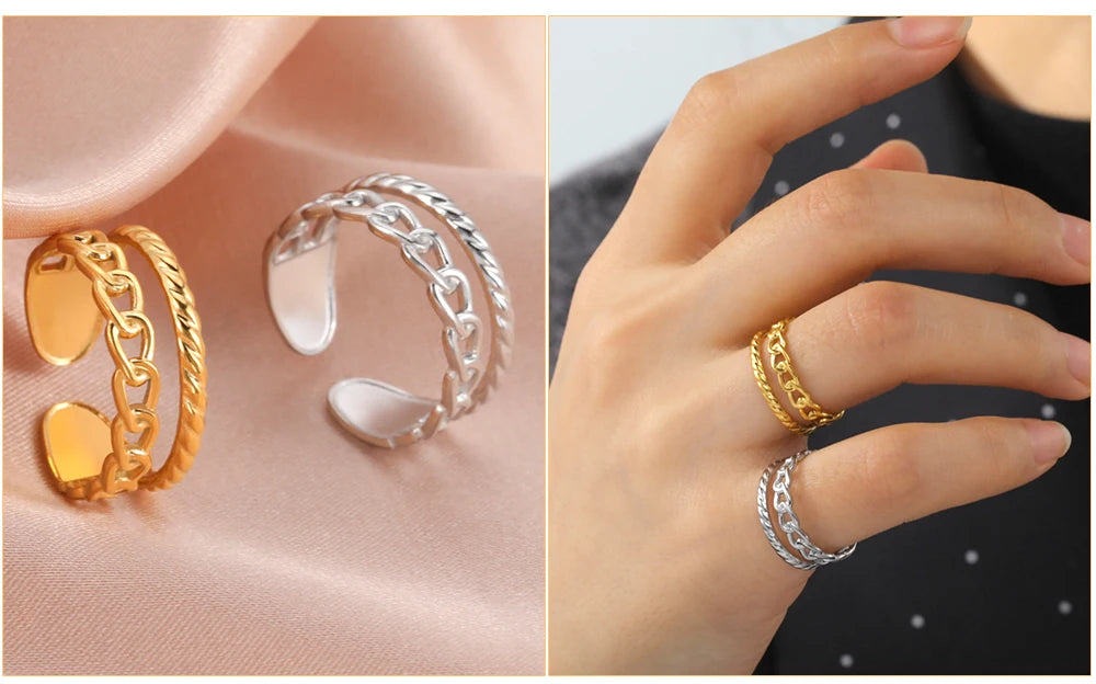 Skyrim-anillos de acero inoxidable para mujer, corazÃ³n geomÃ©trico, estÃ©tico, ajustable, abierto, joyerÃ­a de fiesta, regalos al por mayor