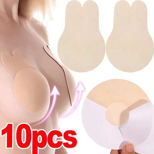 Cubierta desechable para pezón con Orejas de conejo, parche para el pecho, sujetador Invisible fino no tejido, ropa interior deportiva autoadhesiva con realce para el pecho