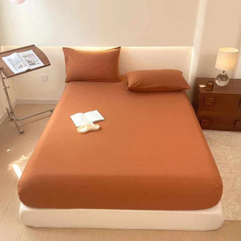 Sábana bajera de algodón lavada con funda de almohada, bandas elásticas, Funda de colchón ajustable antideslizante para cama doble King y Queen