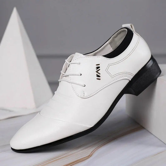 Zapatos de vestir clÃ¡sicos para hombre, zapatos de cuero blanco con cordones para hombre, zapatos formales informales de negocios con punta de talla grande para boda