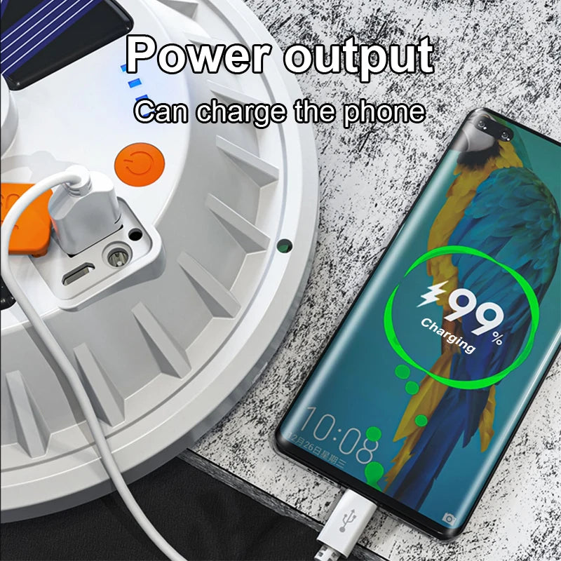 Potente linterna LED para acampar, luz portátil para tienda con carga Solar, lámpara LED recargable de emergencia de 8000mAh para exteriores, 2025