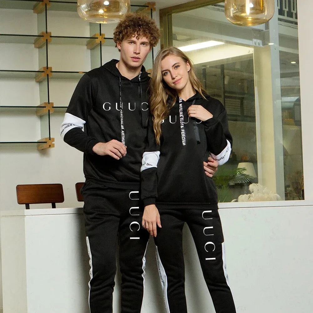 Chándal para hombre, Sudadera con capucha cálida + Pantalones de chándal, conjuntos de 2 uds., Top o pantalones blancos y negros de alta calidad para invierno, ropa informal para correr