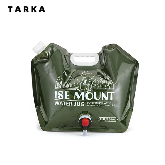 TARKA-bolsa de agua plegable para acampar, 7,5l, bolsa de agua portátil para exteriores, jarra de agua, cubo de agua con válvula de agua para Picnic, campamento y escalada