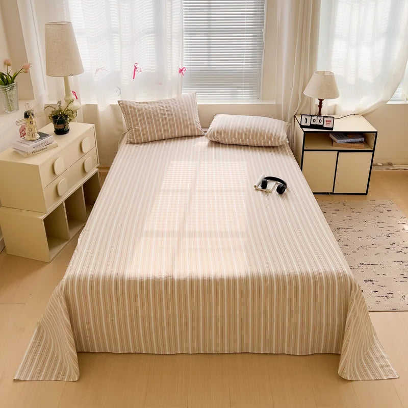 Sábana plana de algodón 100% para cama doble, sábanas superiores lisas de Color sólido, sábanas planas individuales/Queen/King, sábanas de lino para el hogar