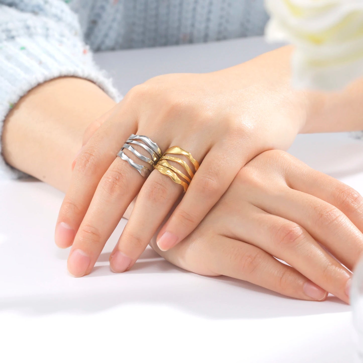 Skyrim-anillos de acero inoxidable para mujer, corazÃ³n geomÃ©trico, estÃ©tico, ajustable, abierto, joyerÃ­a de fiesta, regalos al por mayor